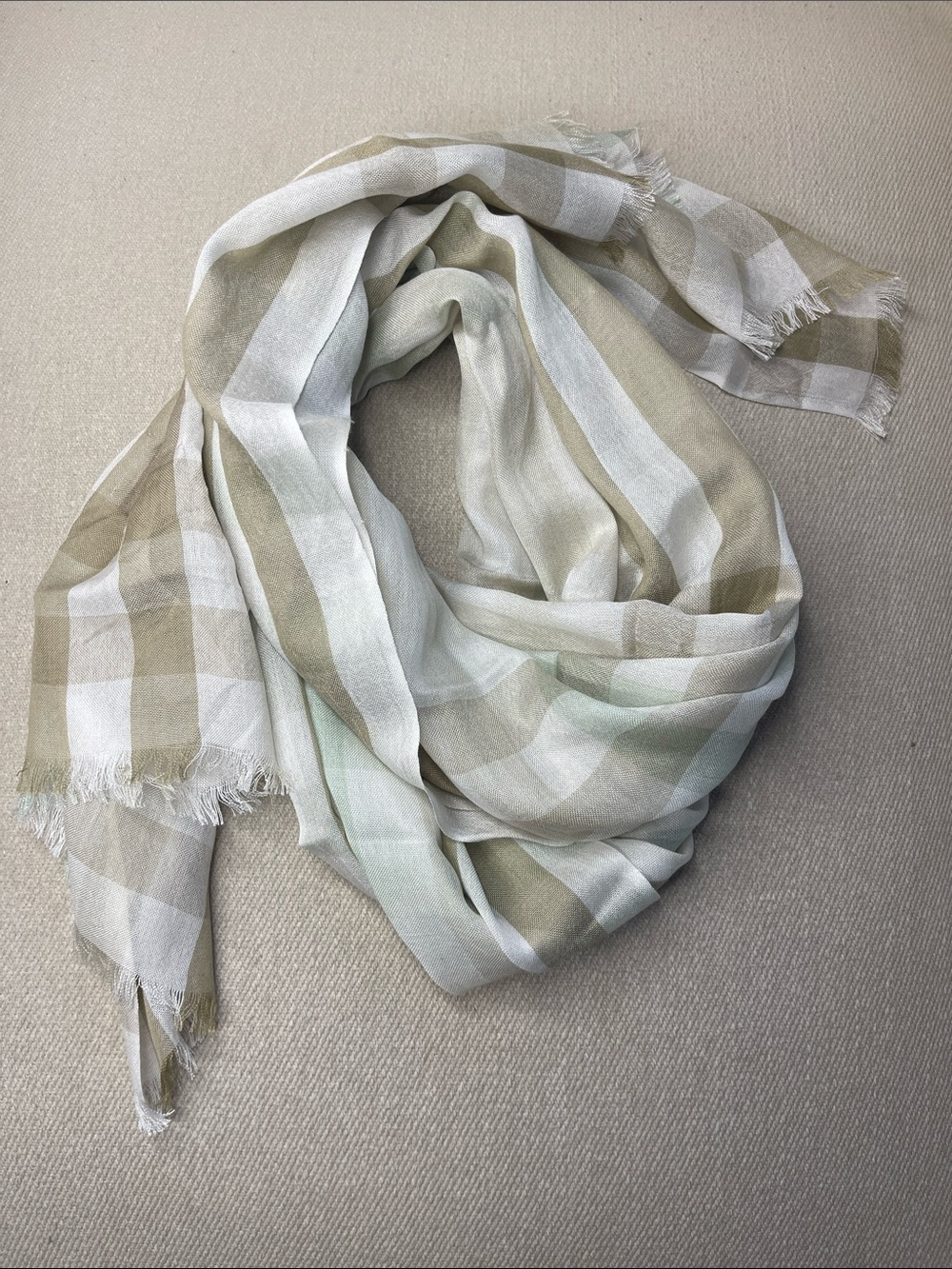 S19. BARBOUR | Kendra Check | Modal Scarf Wrap | Sage Green & Ivory